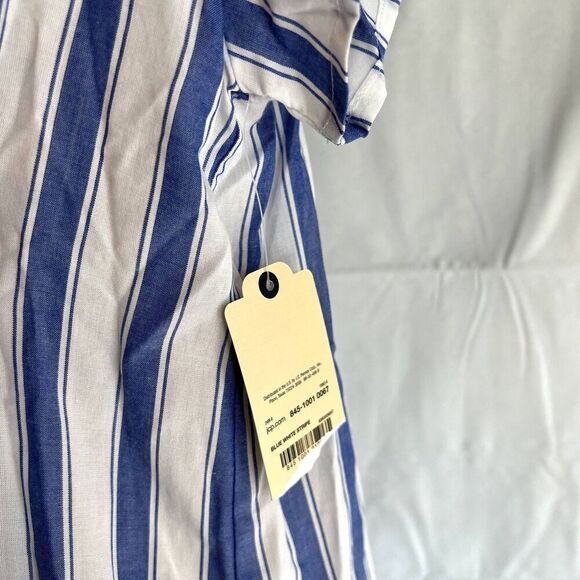 St Johns Bay NWT Blue White Striped Vneck Ruffled Boho Blouse Size Small - Picture 9 of 10